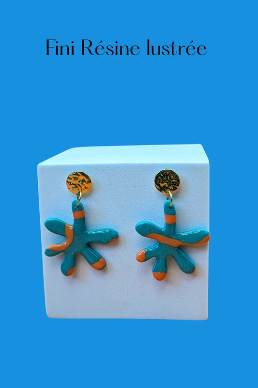 Boucles d'oreilles Splash Turquoise et Orange - Collection Les Éclatées