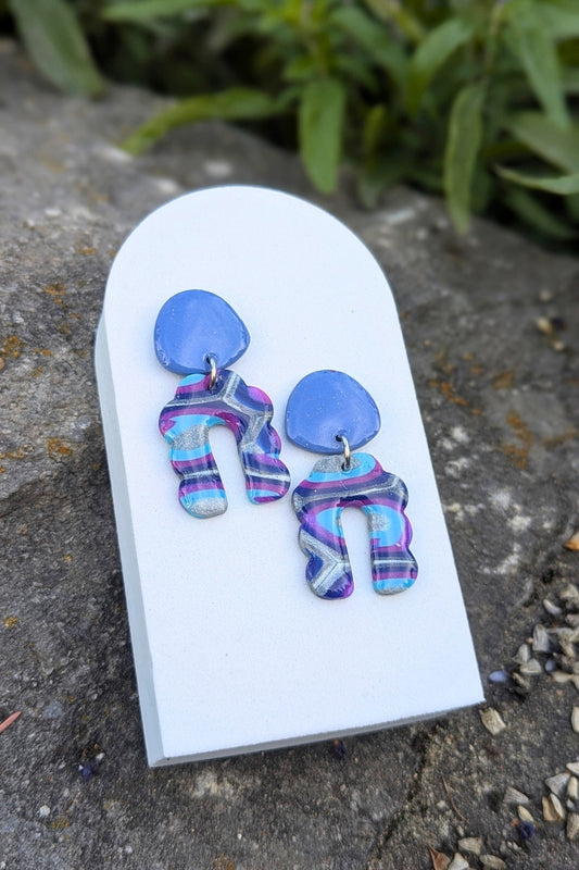 Boucles d'oreilles Groovy Turquoise et Mauve - Collection Les Éclatées