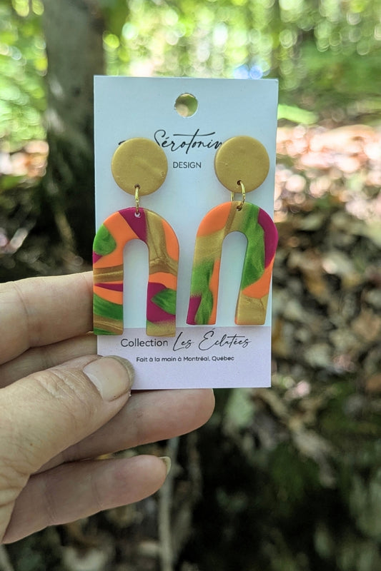 Boucles d'oreilles Flash- Rose Orange et doré- Collection Les Éclatées