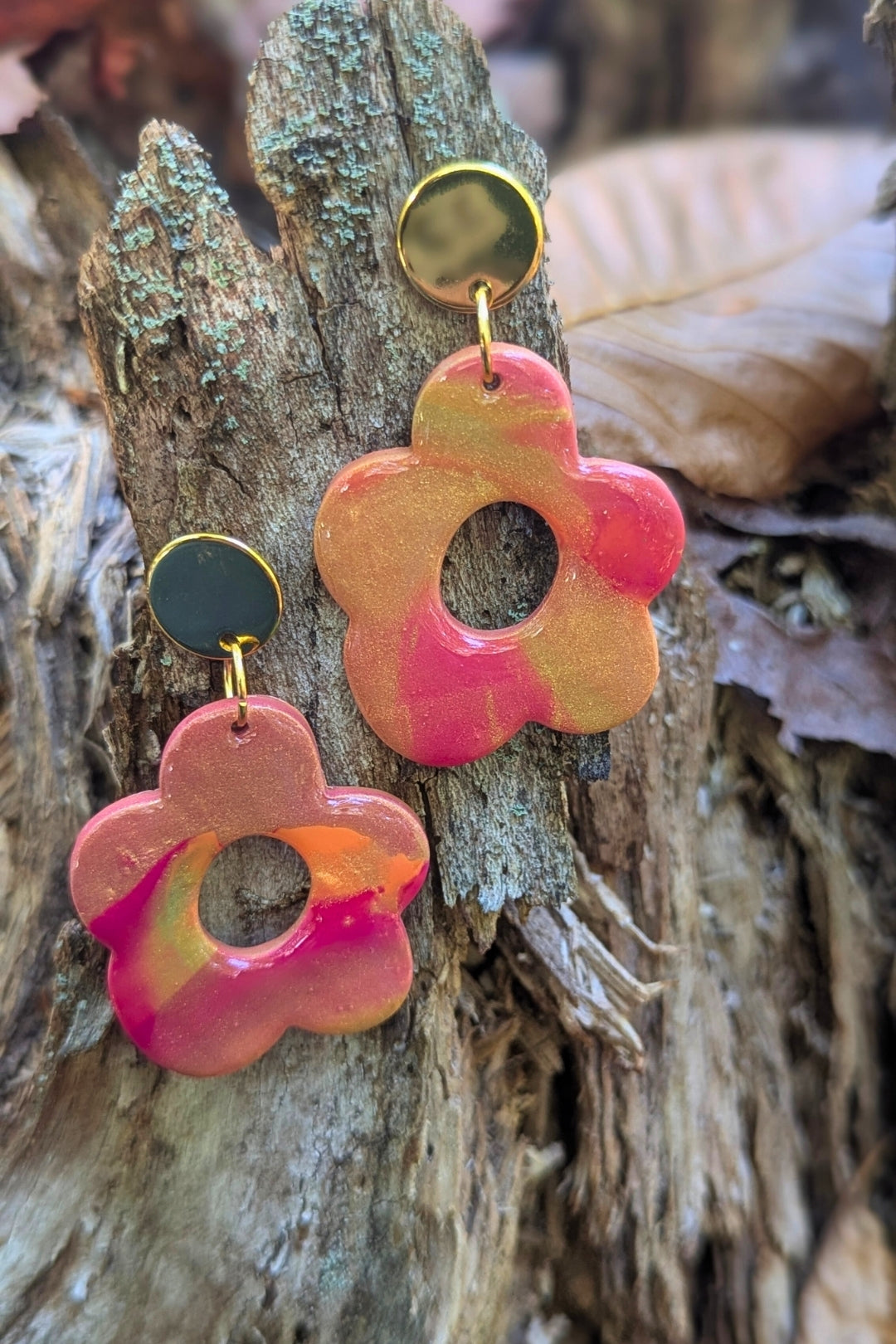 Boucles d'oreilles Funky - Orange et rose - Collection Les Éclatées