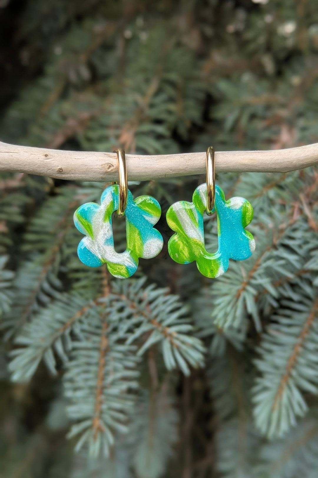 Boucles d'oreilles Eva turquoise et vert - Collection Les Éclatées