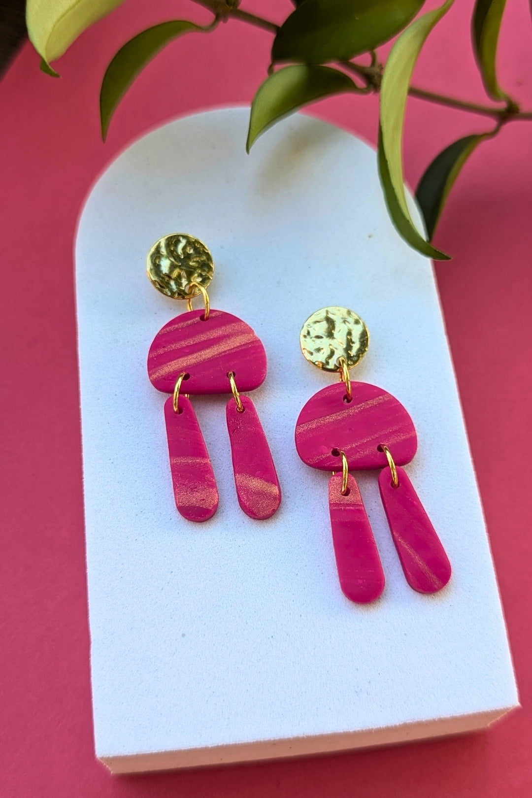 Boucles d'oreilles Jazz simple - Fuchsia doré - Collection Les Éclatées