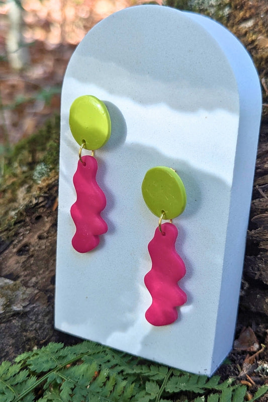 Boucles d'oreilles Vibe - Fuchsia et vert lime - Collection Les Éclatées