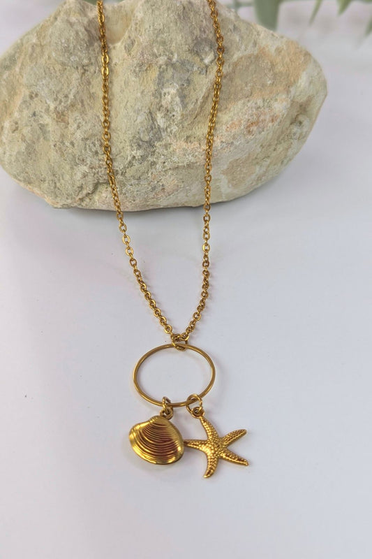 Collier coquillage et étoile de mer en acier inoxydable - Collection Harmonie