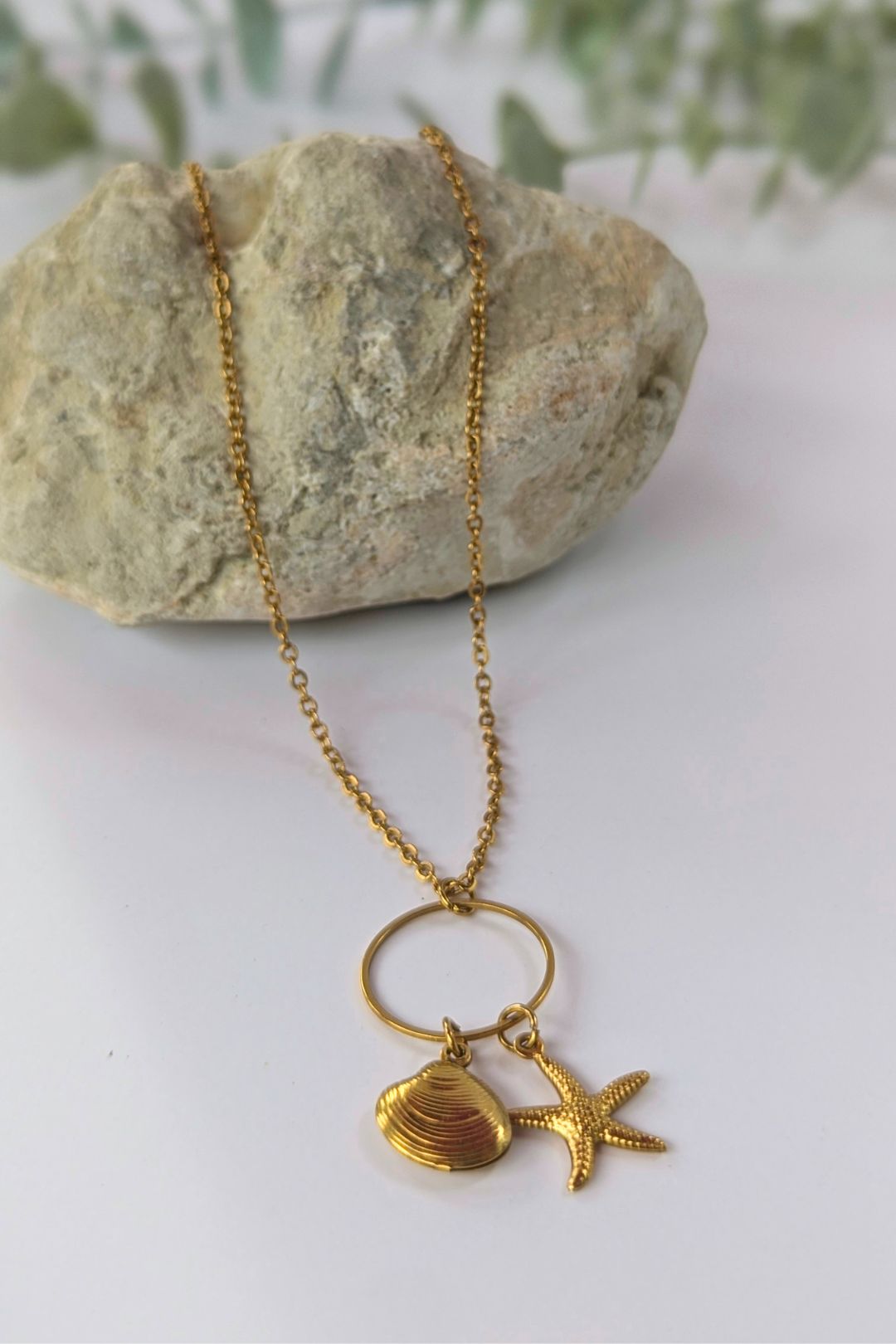 Collier coquillage et étoile de mer en acier inoxydable - Collection Harmonie