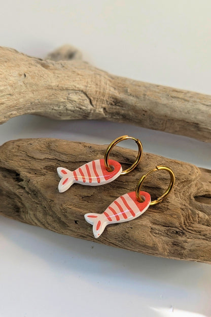 Boucles d'oreilles poisson orange La Marinière – Sardines de bonheur, faites main à Montréal
