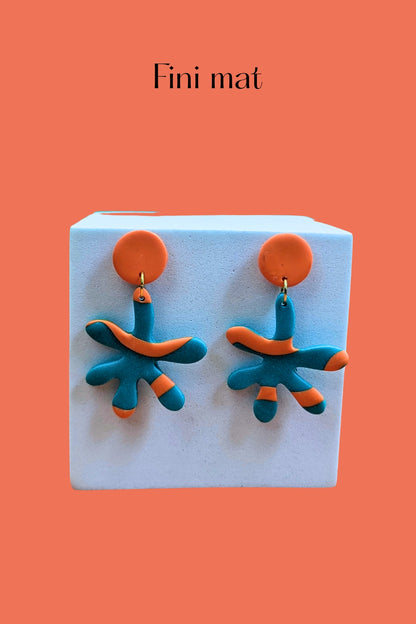 Boucles d'oreilles Splash Turquoise et Orange - Collection Les Éclatées