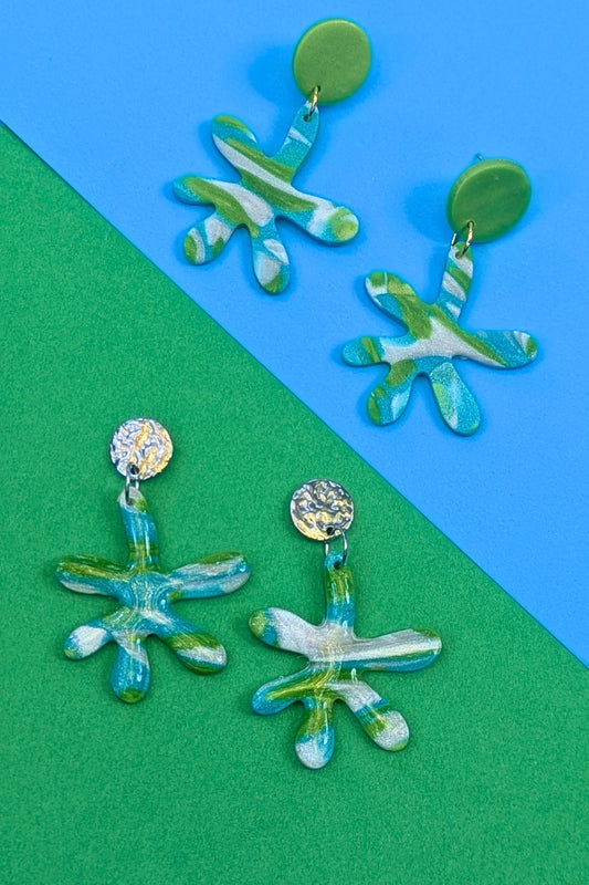 Boucles d'oreilles Splash Vert et Turquoise - Collection Les Éclatées