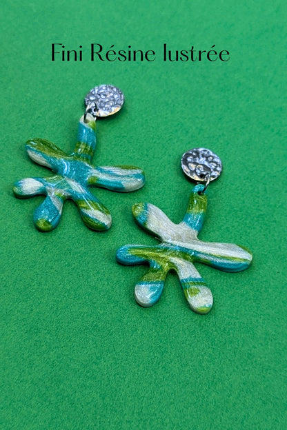 Boucles d'oreilles Splash Vert et Turquoise - Collection Les Éclatées
