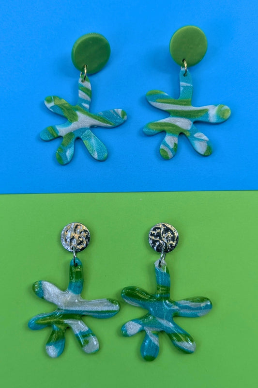 Boucles d'oreilles Splash Vert et Turquoise - Collection Les Éclatées