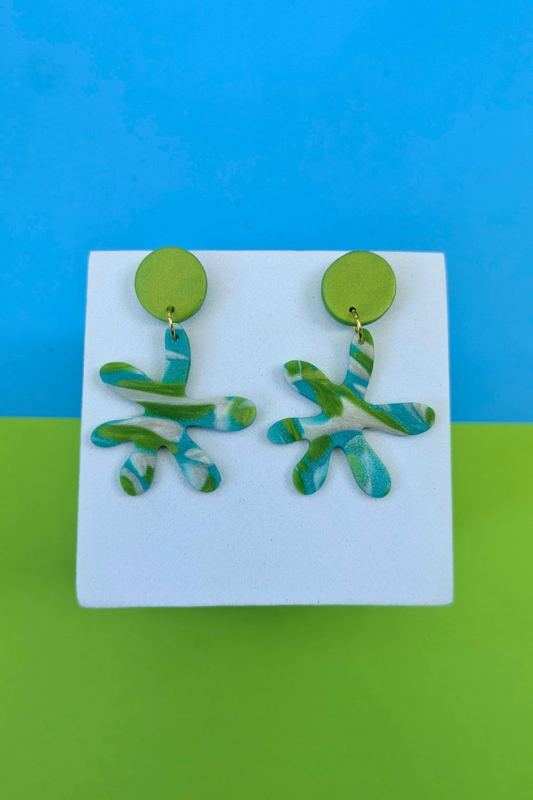 Boucles d'oreilles Splash Vert et Turquoise - Collection Les Éclatées