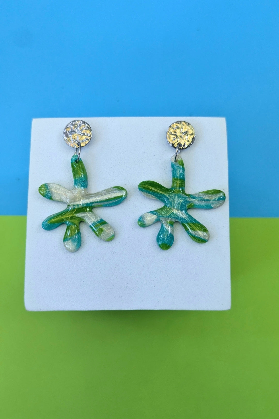 Boucles d'oreilles Splash Vert et Turquoise - Collection Les Éclatées