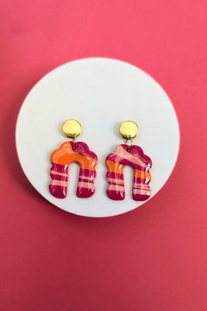 Boucles d'oreilles Groovy Rose et orange - Collection Les Éclatées