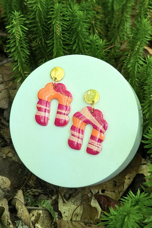 Boucles d'oreilles Groovy Rose et orange - Collection Les Éclatées