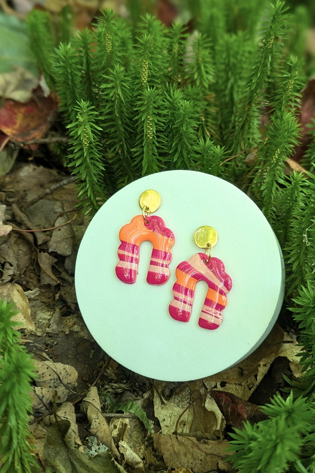 Boucles d'oreilles Groovy Rose et orange - Collection Les Éclatées