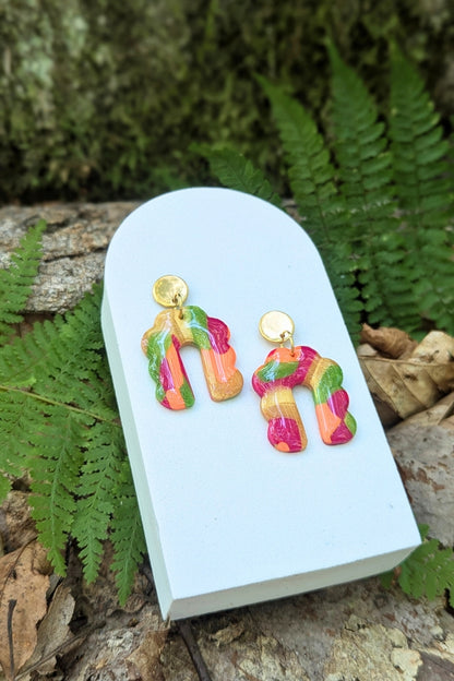 Boucles d'oreilles Groovy Rose, Vert et Doré - Collection Les Éclatées