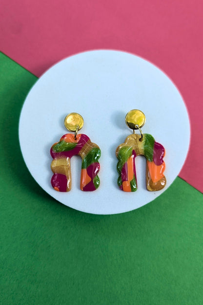 Boucles d'oreilles Groovy Rose, Vert et Doré - Collection Les Éclatées