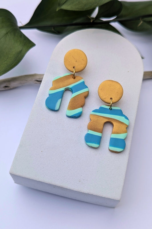 Boucles d'oreilles Groovy Turquoise et Doré - Collection Les Éclatées