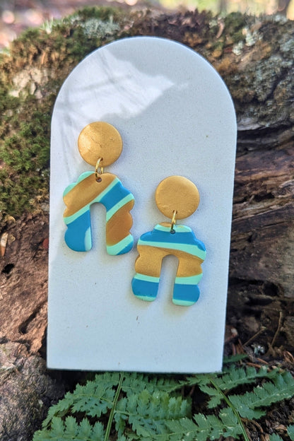 Boucles d'oreilles Groovy Turquoise et Doré - Collection Les Éclatées