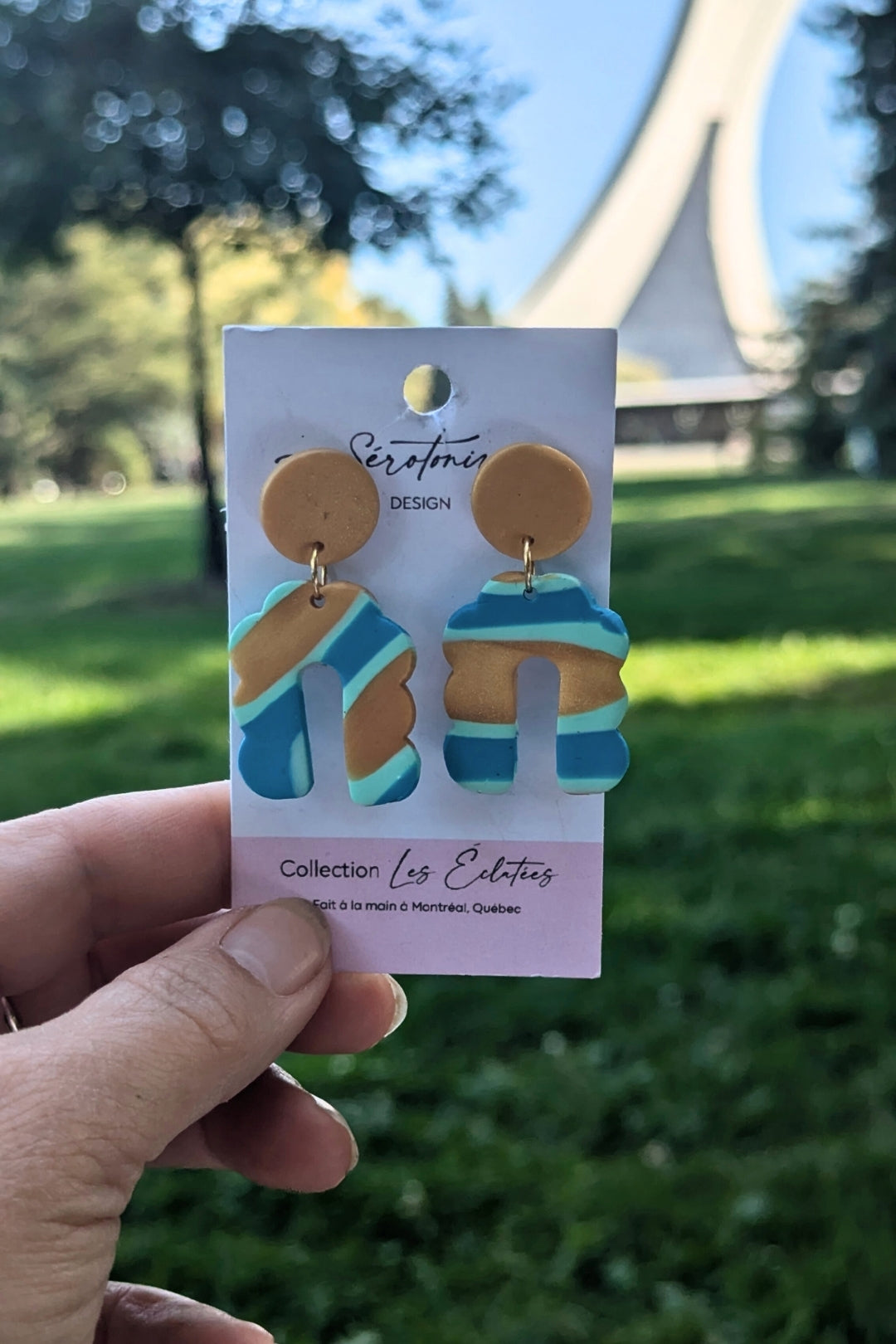 Boucles d'oreilles Groovy Turquoise et Doré - Collection Les Éclatées