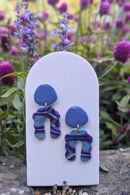 Boucles d'oreilles Groovy Turquoise et Mauve - Collection Les Éclatées