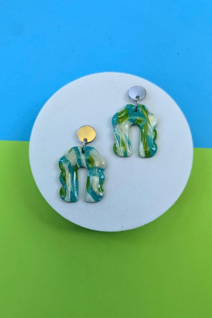 Boucles d'oreilles Groovy Turquoise et vert- Collection Les Éclatées