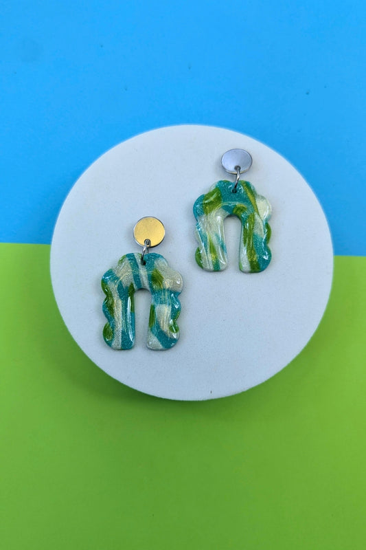 Boucles d'oreilles Groovy Turquoise et vert- Collection Les Éclatées
