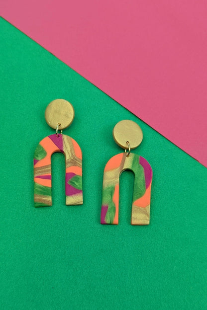 Boucles d'oreilles Flash- Rose Orange et doré- Collection Les Éclatées