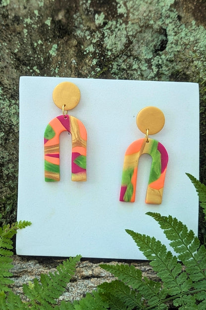 Boucles d'oreilles Flash- Rose Orange et doré- Collection Les Éclatées