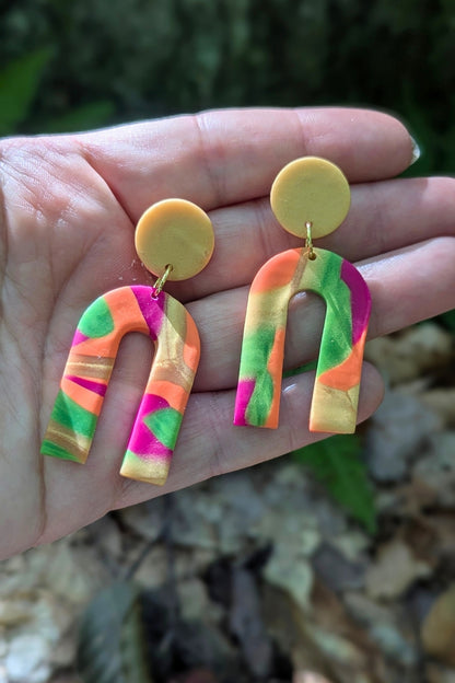 Boucles d'oreilles Flash- Rose Orange et doré- Collection Les Éclatées