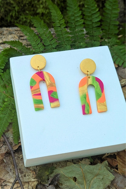 Boucles d'oreilles Flash- Rose Orange et doré- Collection Les Éclatées