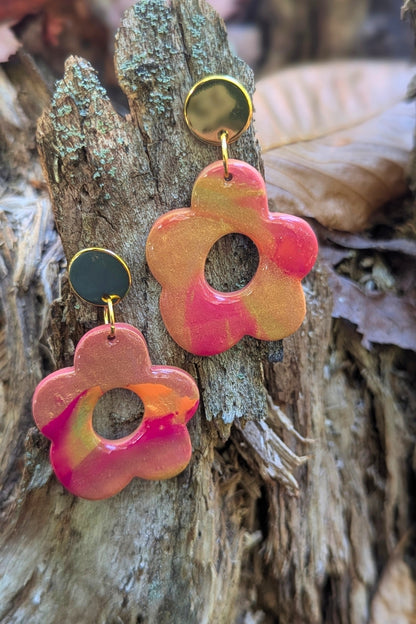 Boucles d'oreilles Funky - Orange et rose - Collection Les Éclatées
