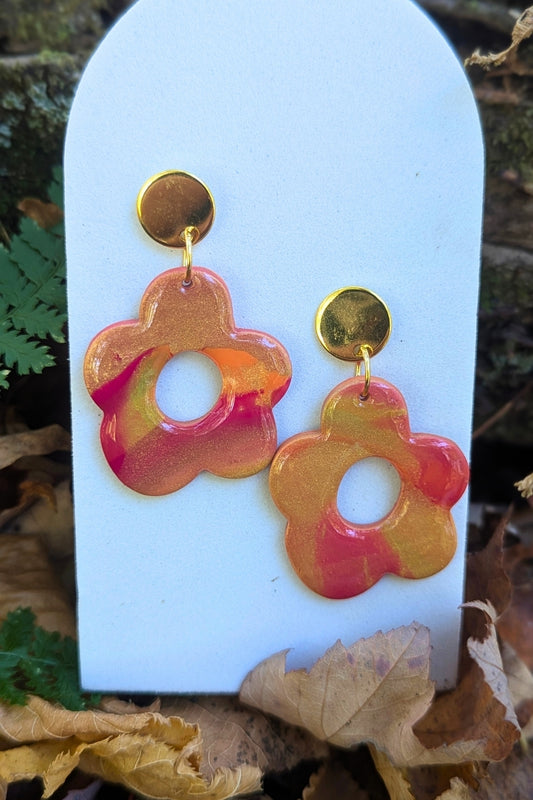 Boucles d'oreilles Funky - Orange et rose - Collection Les Éclatées