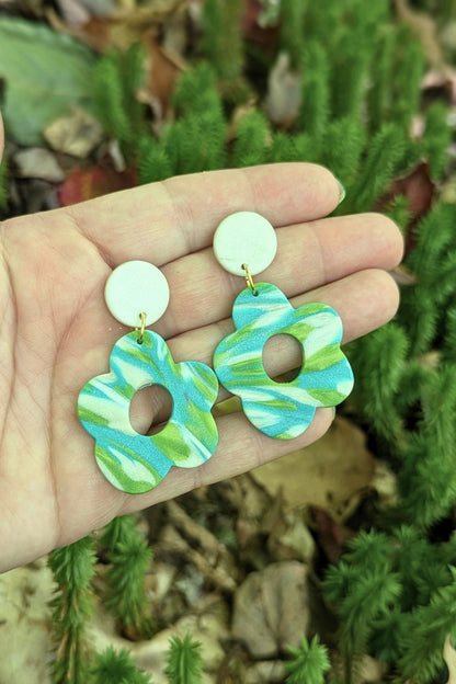 Boucles d'oreilles Funky - Turquoise et vert mat- Collection Les Éclatées