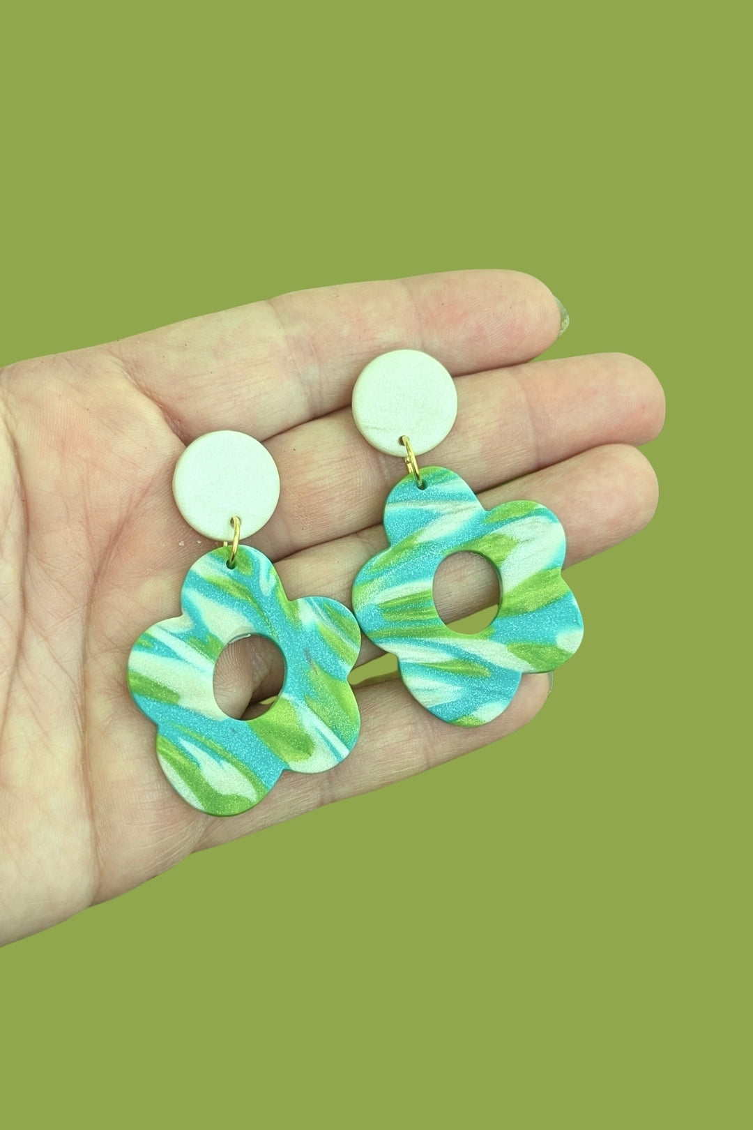 Boucles d'oreilles Funky - Turquoise et vert mat- Collection Les Éclatées