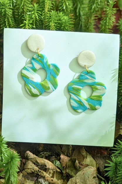 Boucles d'oreilles Funky - Turquoise et vert mat- Collection Les Éclatées