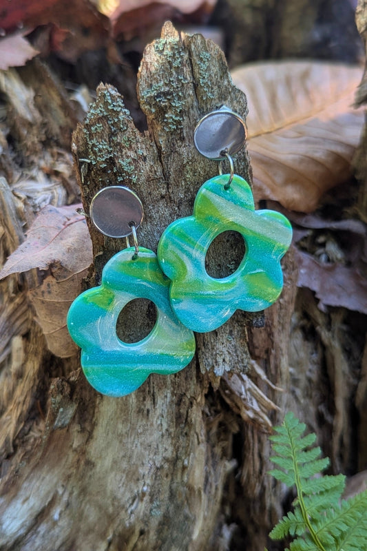 Boucles d'oreilles Funky - Turquoise et vert lustrée - Collection Les Éclatées