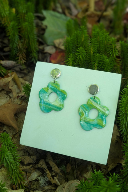Boucles d'oreilles Funky - Turquoise et vert lustrée - Collection Les Éclatées