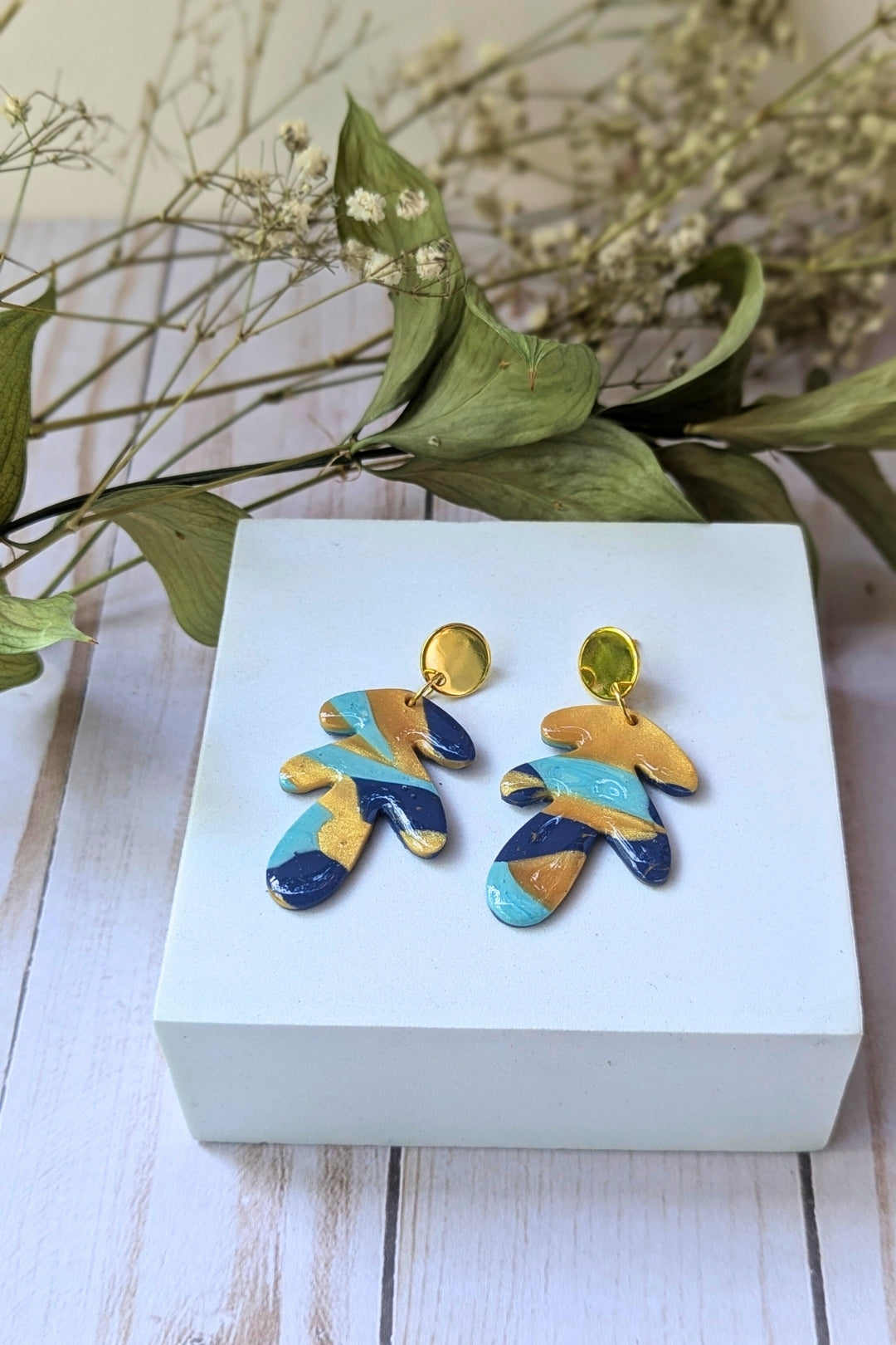 Boucles d'oreilles Folie - Bleu et Doré - Collection Les Éclatées