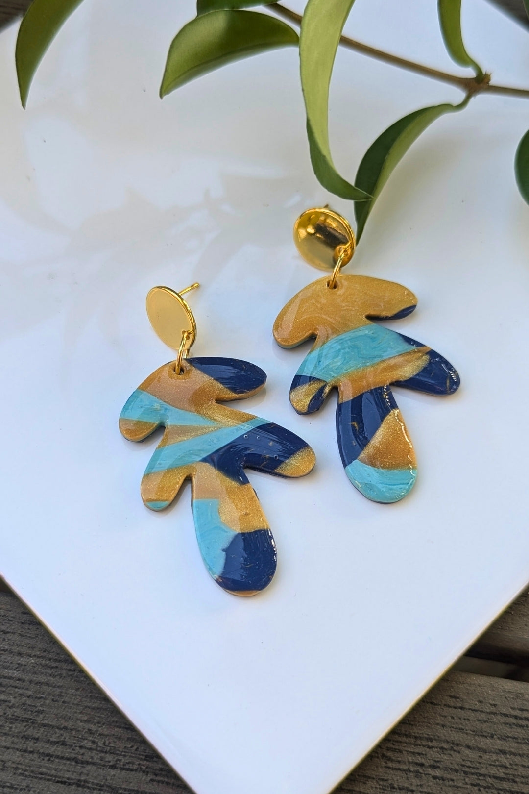 Boucles d'oreilles Folie - Bleu et Doré - Collection Les Éclatées