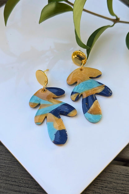 Boucles d'oreilles Folie - Bleu et Doré - Collection Les Éclatées