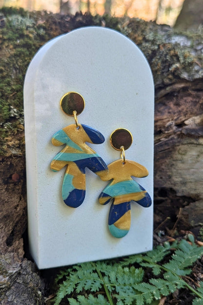 Boucles d'oreilles Folie - Bleu et Doré - Collection Les Éclatées
