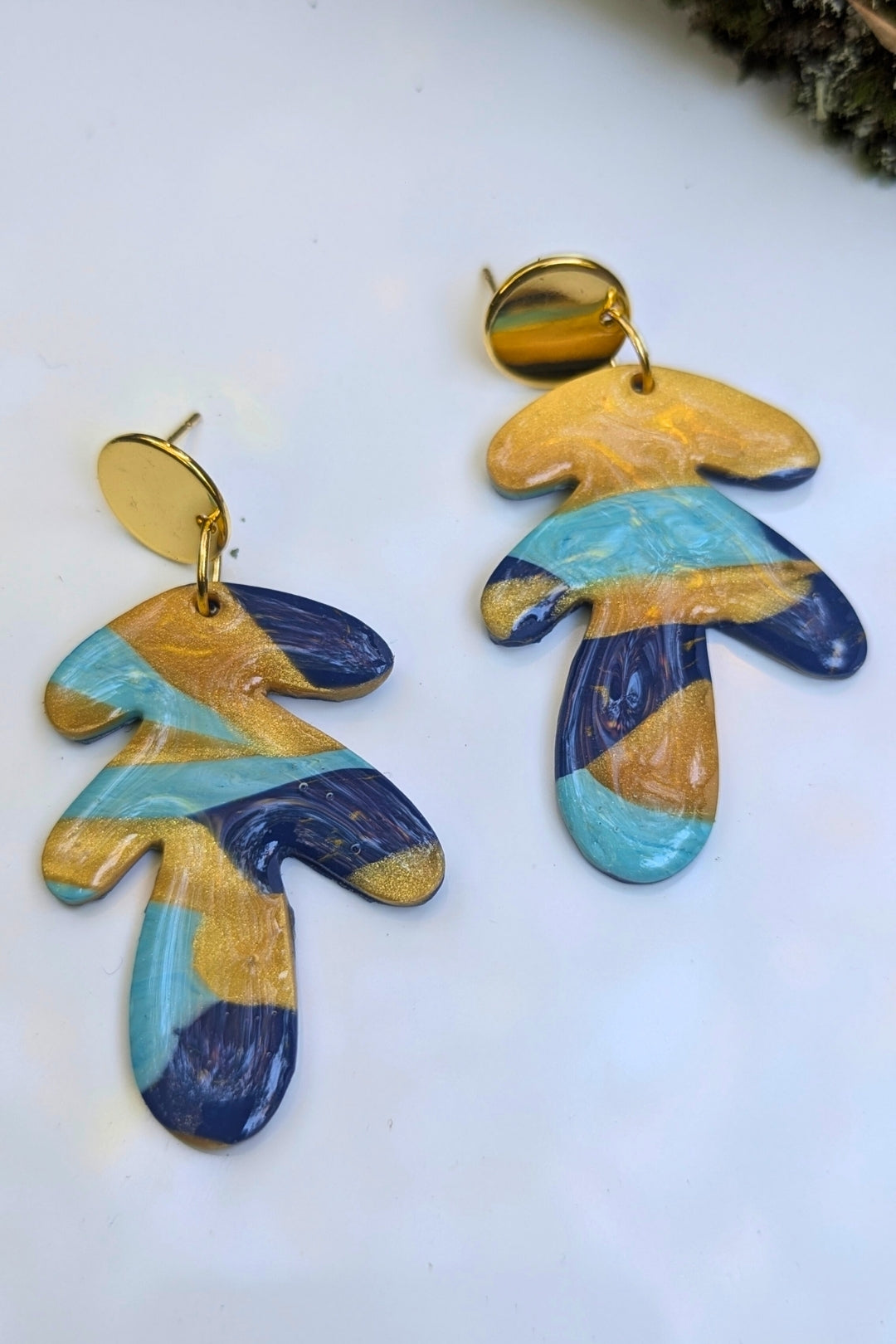 Boucles d'oreilles Folie - Bleu et Doré - Collection Les Éclatées