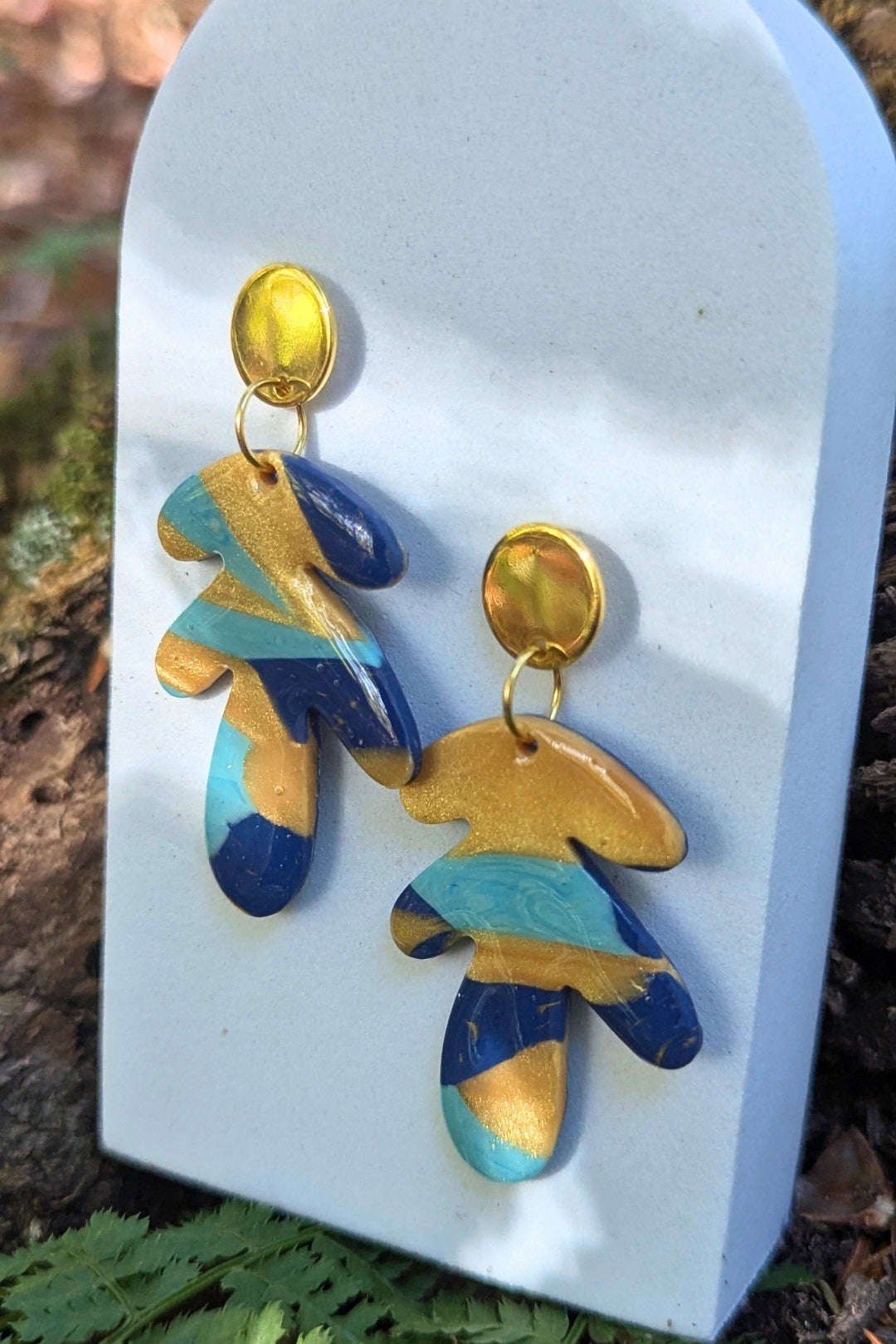 Boucles d'oreilles Folie - Bleu et Doré - Collection Les Éclatées