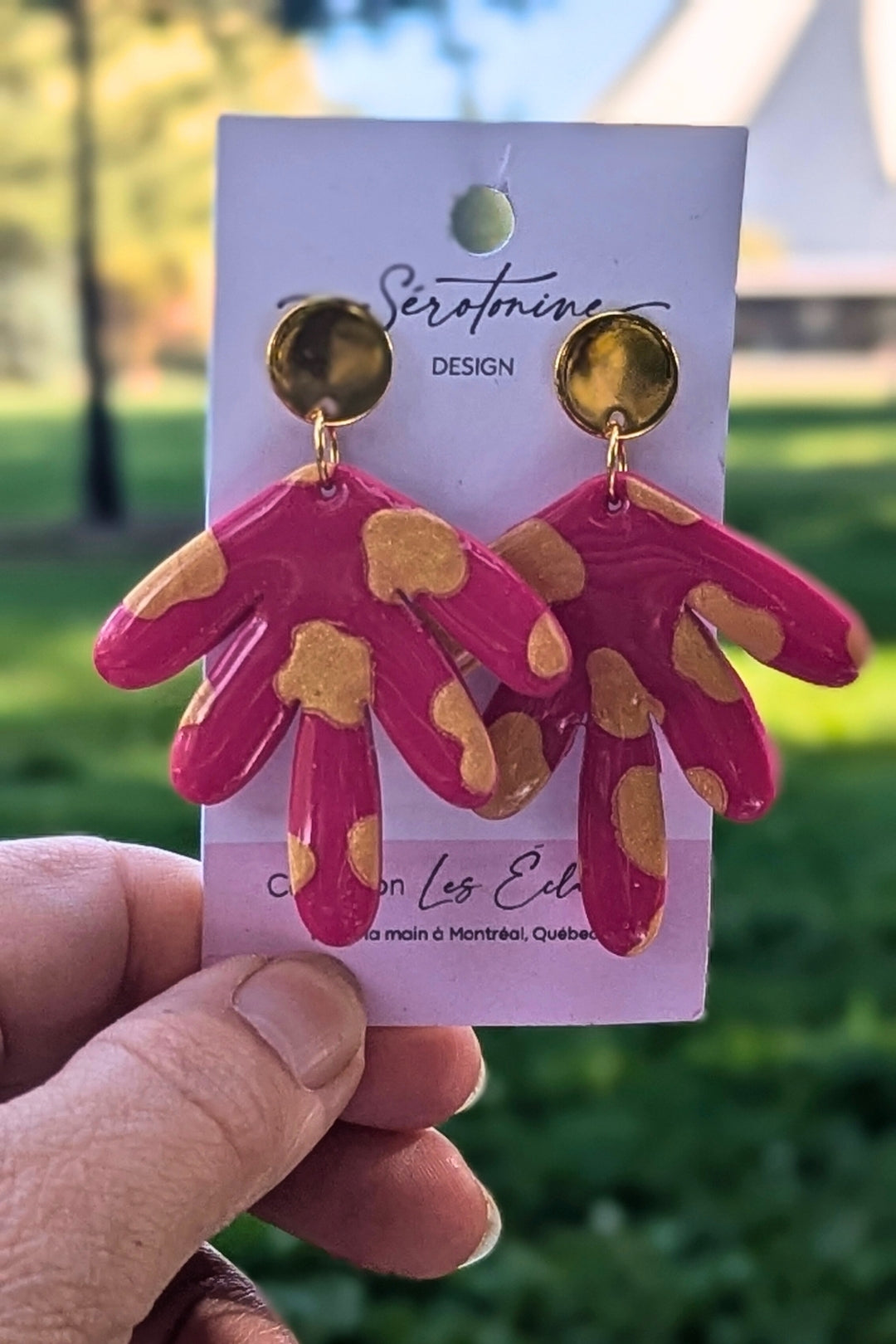 Boucles d'oreilles Folie - Taches Rose et Doré - Collection Les Éclatées