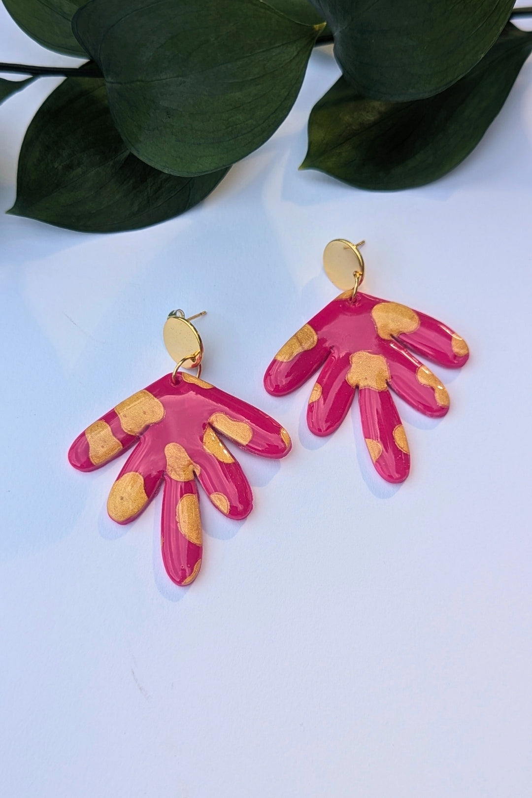 Boucles d'oreilles Folie - Taches Rose et Doré - Collection Les Éclatées