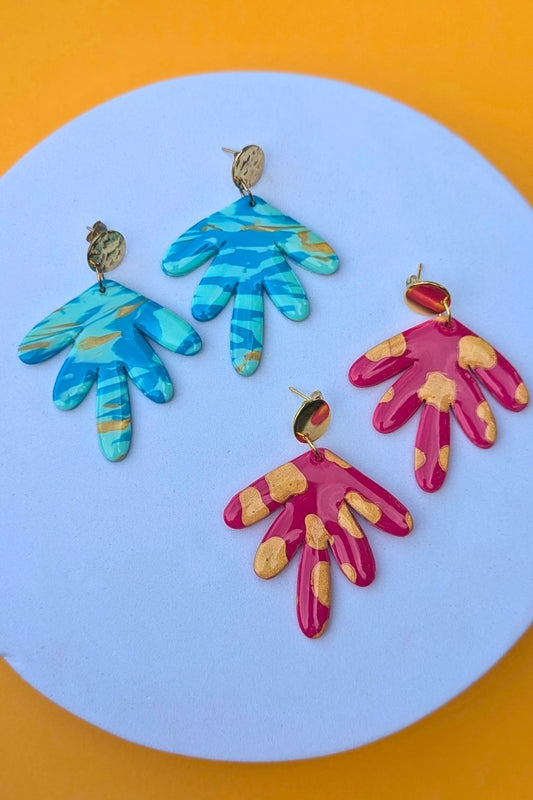 Boucles d’oreilles artisanales Les Éclatées Folia colorées en pâte polymère, faites main à Montréal