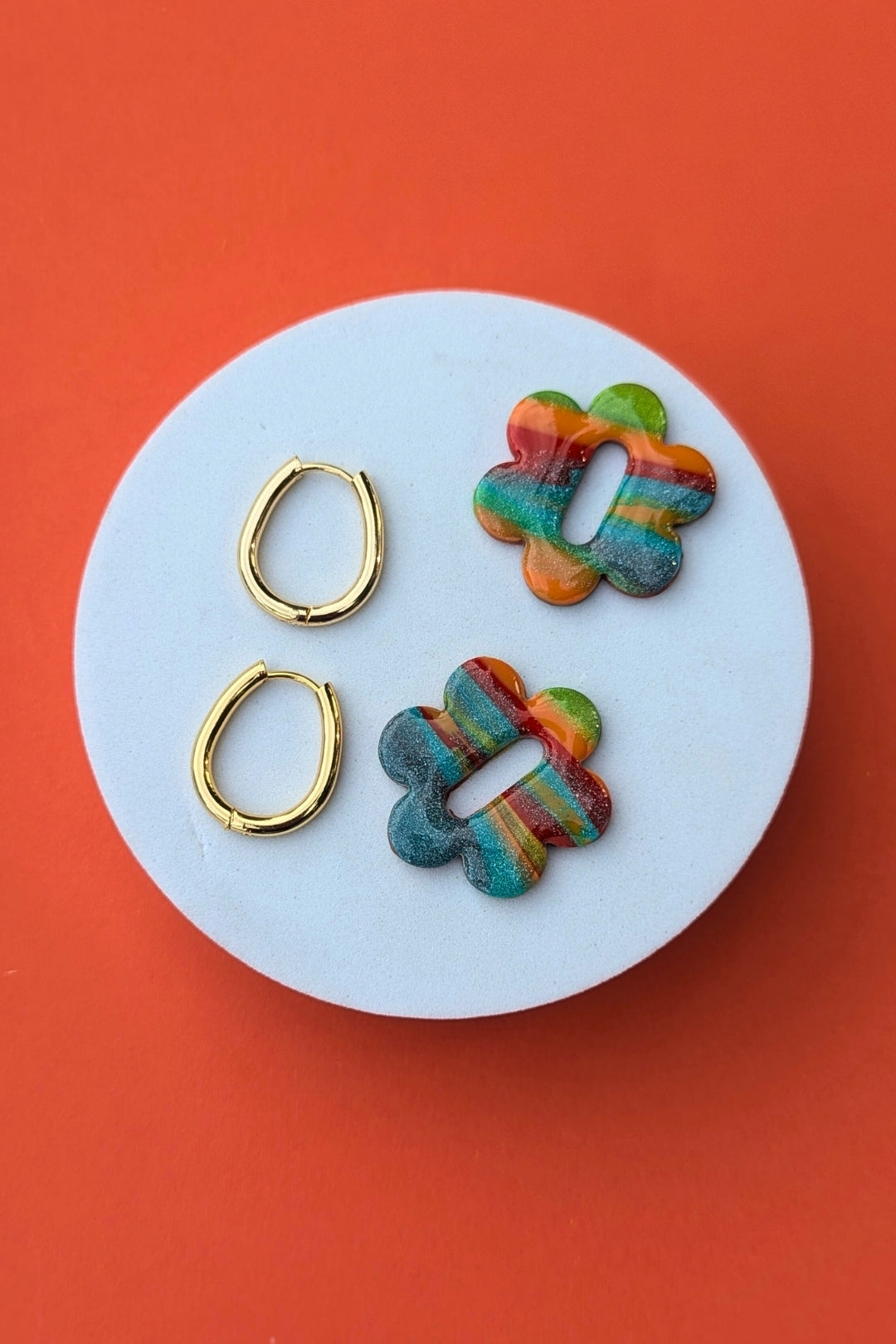 Boucles d'oreilles Eva mix orange et bleu - Collection Les Éclatées