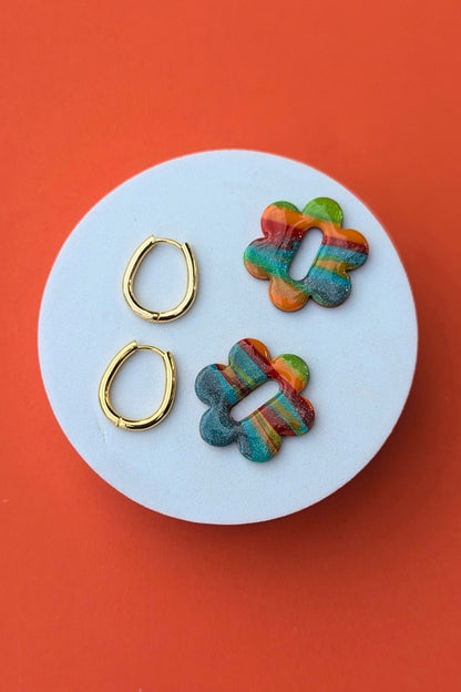 Boucles d'oreilles Eva mix orange et bleu - Collection Les Éclatées