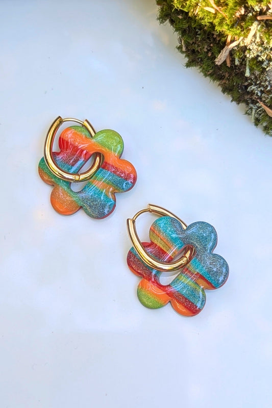 Boucles d'oreilles Eva mix orange et bleu - Collection Les Éclatées